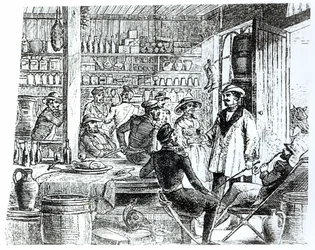 Das Treffen von Mary Seacole (1805-81) und Alexis Soyer (1810-57) in ihrer Hotelbar, ca. 1855